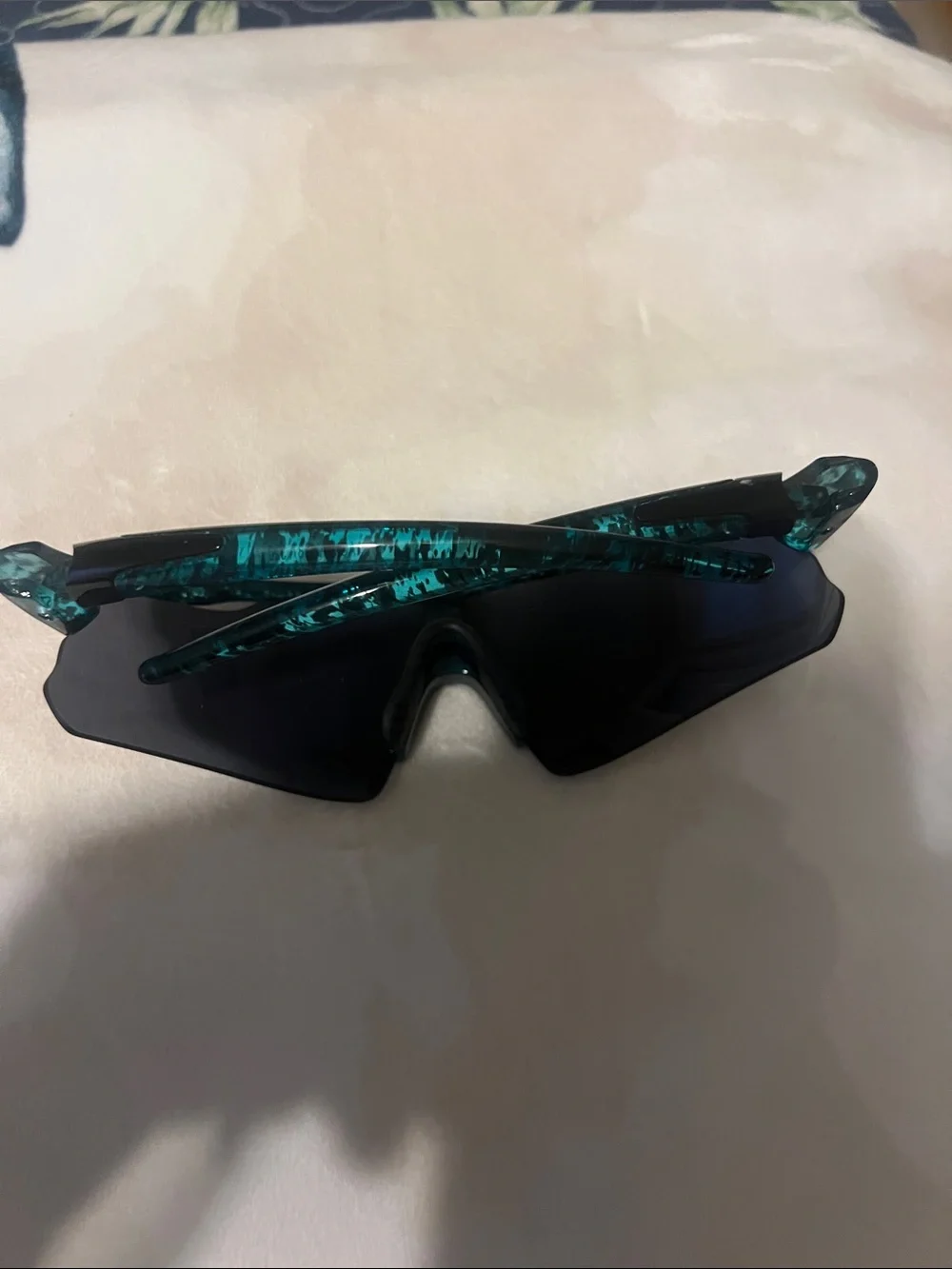 Sport Shield Sunglasses in Black with Green Marble Temples